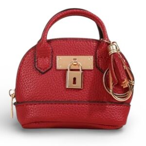 Bag Charm Mini Keychain Handbag Coin Purse Red with Gold Zipper Mini Locket